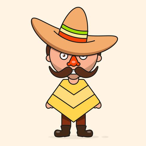 Hombre mexicano de dibujos animados, listo para su diseño, tarjeta de felicitación, bandera. Vector