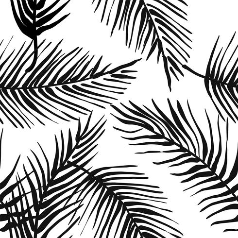 Abstract creative seamless pattern with tropical plants and artistic background. vector