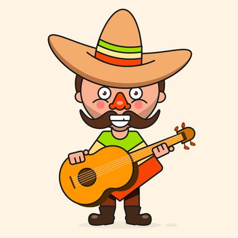 Hombre mexicano de dibujos animados, listo para su diseño, tarjeta de felicitación, bandera. Vector