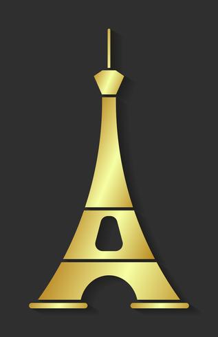 Torre Eiffel de oro. Elemento de diseño para mapas, pancartas, volantes, letras de París aisladas sobre fondo oscuro. vector