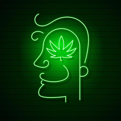 Logotipo de Cannabis Hoja de neón que brilla intensamente. vector