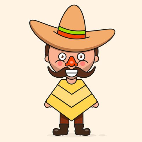 Hombre mexicano de dibujos animados, listo para su diseño, tarjeta de felicitación, bandera. Vector