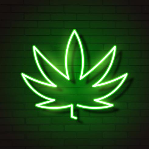 Logotipo de Cannabis Hoja de neón que brilla intensamente. vector