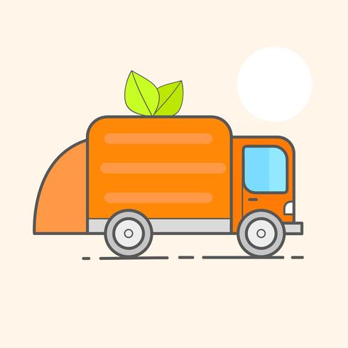 Camion Para Montaje, Transporte De Basura. Eliminación de residuos de automóviles. Contenedor, Bolsa Y Cubo De Basura Para Basura. Fábrica de reciclaje, equipos de utilización. Vector