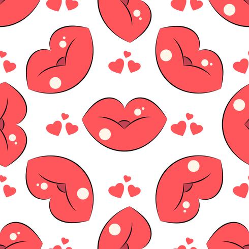 Lips pattern. Vector seamless pattern with woman s red kissing flat lips.
