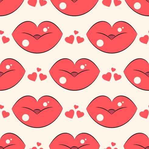 Lips pattern. Vector seamless pattern with woman s red kissing flat lips.