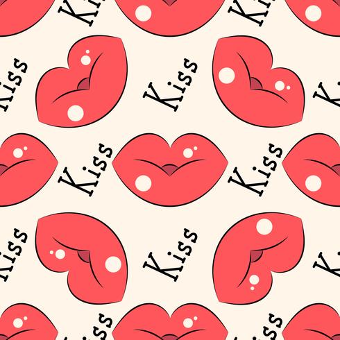 Lips pattern. Vector seamless pattern with woman s red kissing flat lips.