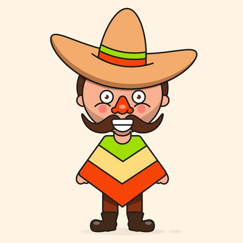 Hombre mexicano de dibujos animados, listo para su diseño, tarjeta de felicitación, bandera. Vector