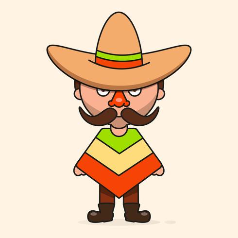 Hombre mexicano de dibujos animados, listo para su diseño, tarjeta de felicitación, bandera. Vector