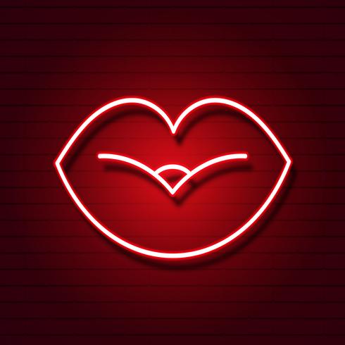 Retro neon lips sign. Design element for Happy Valentine s Day. Ready for your design, greeting card, banner. Vector