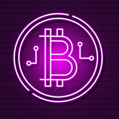 Símbolo de neón de Bitcoin en el efecto negro de Background.light. Dinero digital, concepto de tecnología minera. Icono de vector