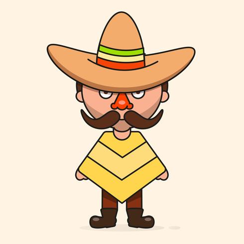 Hombre mexicano de dibujos animados, listo para su diseño, tarjeta de felicitación, bandera. Vector