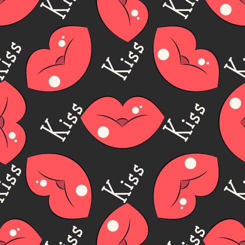 Lips pattern. Vector seamless pattern with woman s red and pink kissing flat lips.