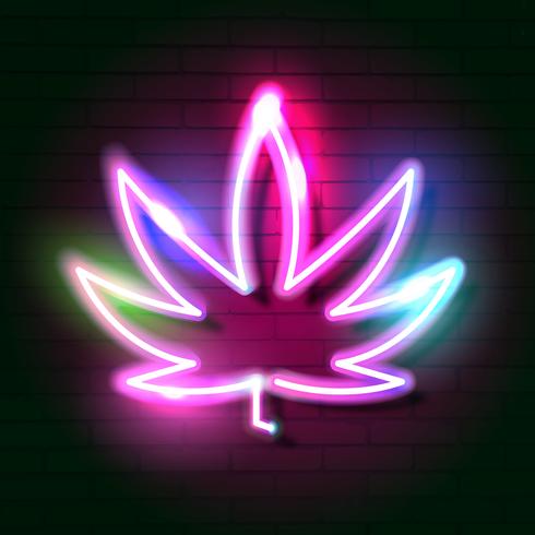 Medical Cannabis Logo Leaf Glowing Neon Sign. vector