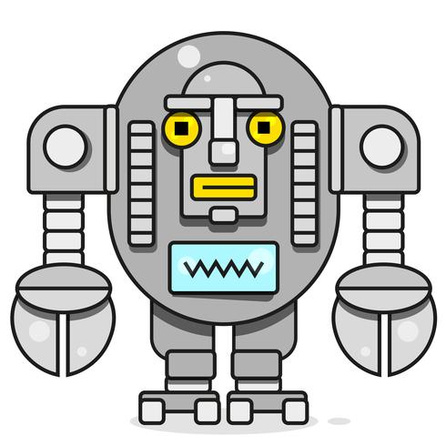 Icono de bot Concepto de icono de chatbot. Robot sonriente lindo. Vector línea moderna ilustración de personaje aislado sobre fondo blanco. Esquema de la muestra del robot de diseño.