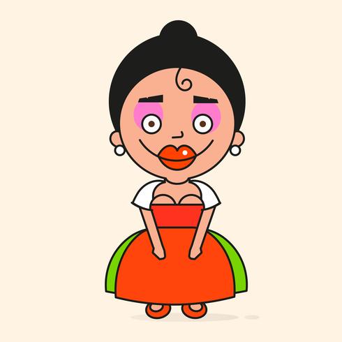 Mujer mexicana de dibujos animados, lista para su diseño, tarjeta de felicitación, pancarta. Vector