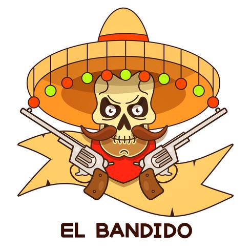 Wild West Skull Bandit With Pistols Vector