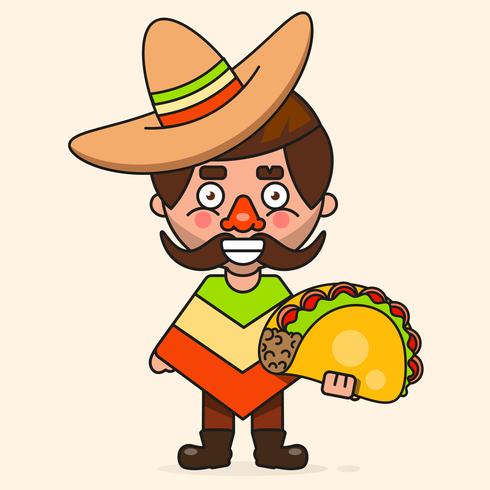 Retro Hot Mexican Icon . Fast Food. Vector Background. Organic Ingredients. Mexican Taco Food. Colorful Vector Illustration.