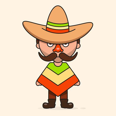 Hombre mexicano de dibujos animados, listo para su diseño, tarjeta de felicitación, bandera. Vector