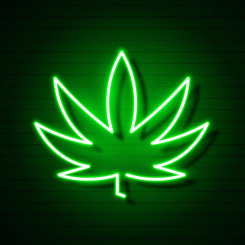 Logotipo de Cannabis Hoja de neón que brilla intensamente. vector