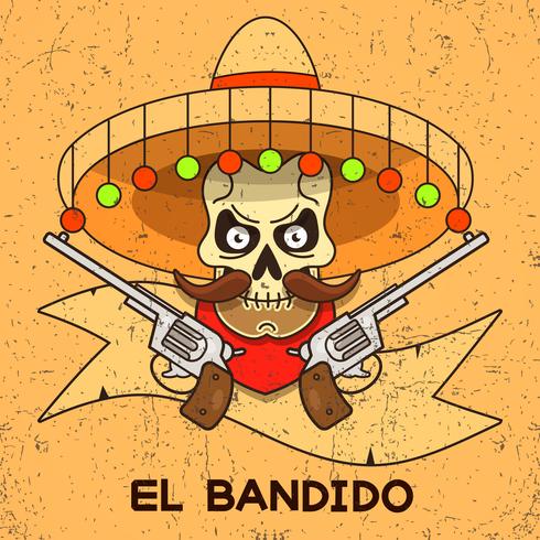 Wild West Skull Bandit With Pistols Vector