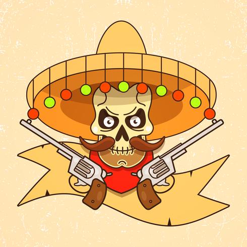 Wild West Skull Bandit With Pistols Vector