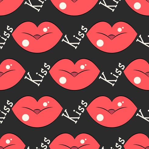 Lips pattern. Vector seamless pattern with woman s red and pink kissing flat lips.