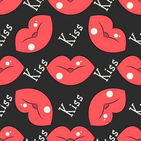 Lips pattern. Vector seamless pattern with woman s red and pink kissing flat lips.