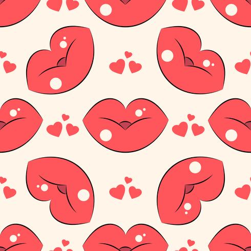 Lips pattern. Vector seamless pattern with woman s red kissing flat lips.