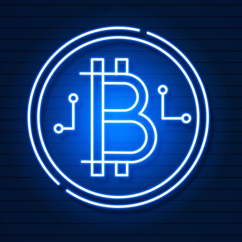 Neon Bitcoin Symbol On Black Background.light Effect. Digital Money, Mining Technology Concept. Vector Icon.