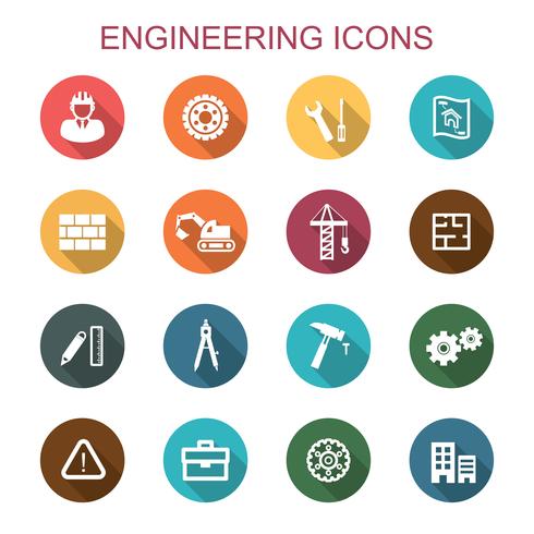 iconos de la larga sombra de ingeniería vector