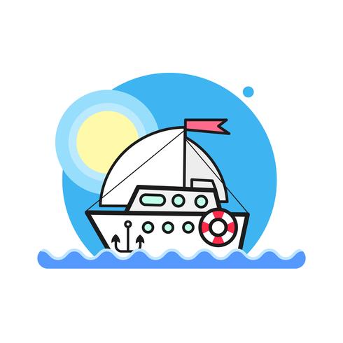 Illustration of sea view with a floating sailing boat in the sea. Sea view on clear sky. vector