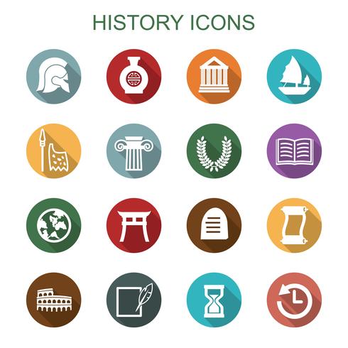 iconos de larga sombra de historia vector