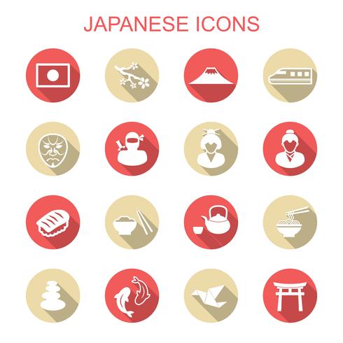 japanese long shadow icons vector