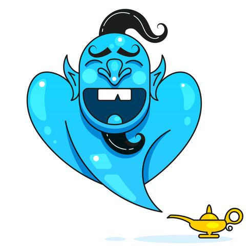 Lámpara Aladdin Con Gin, La Lámpara Mágica De Aladdin. Listo Para Su Diseño, Tarjeta De Felicitación, Banner. Vector