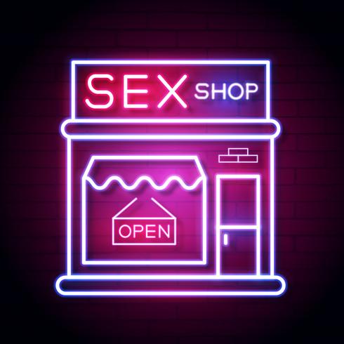 Sex Shop ahora letrero de neón. Listo Para Su Diseño, Tarjeta De Felicitación, Banner. Vector