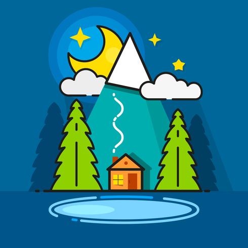 Log Cabin In The Woods Vector Icon listo para su diseño, tarjeta de felicitación