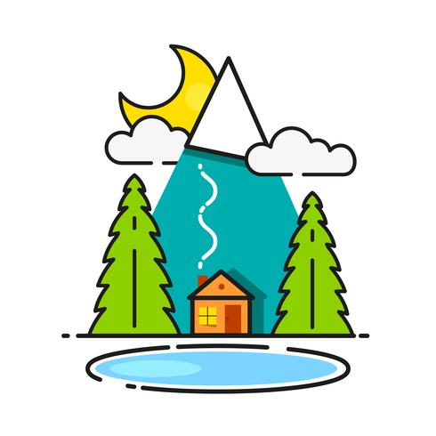 Log Cabin In The Woods Vector Icon listo para su diseño, tarjeta de felicitación