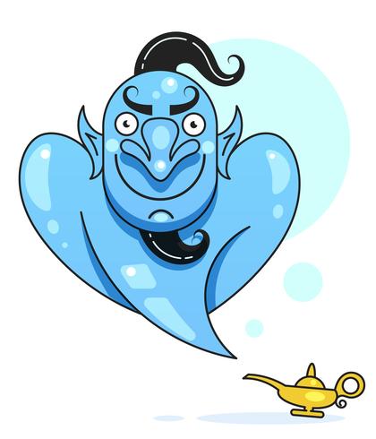 Lámpara Aladdin Con Gin, La Lámpara Mágica De Aladdin. Listo Para Su Diseño, Tarjeta De Felicitación, Banner. Vector