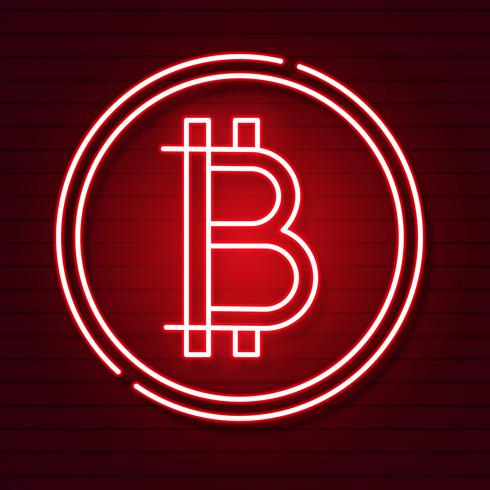 Símbolo de neón de Bitcoin en el efecto negro de Background.light. Dinero digital, concepto de tecnología minera. Icono de vector