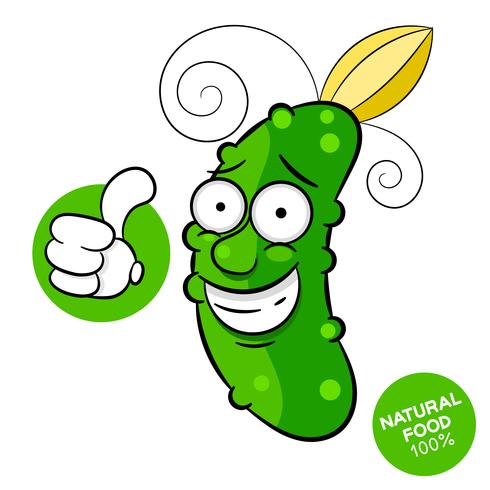 Diseño del modelo del pepino para el mercado vegetal. Un menú de atajos con alimentos orgánicos. Verduras frescas dibujadas a mano. Vector