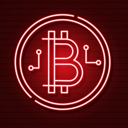 Neon Bitcoin Symbol On Black Background.light Effect. Digital Money, Mining Technology Concept. Vector Icon.