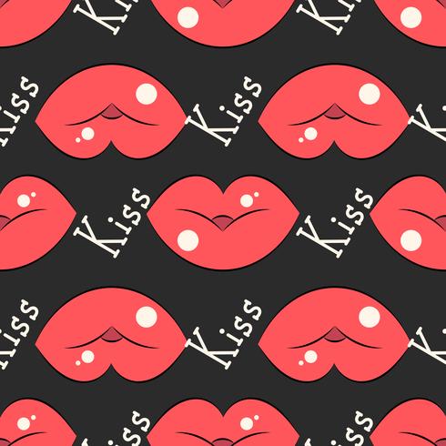 Lips pattern. Vector seamless pattern with woman s red and pink kissing flat lips.