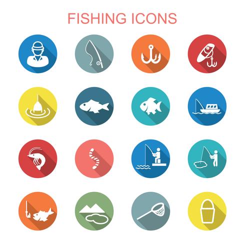 fishing long shadow icons vector