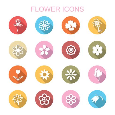 iconos de flor larga sombra vector