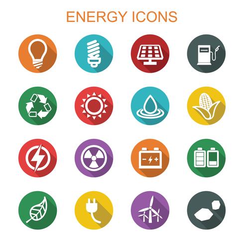 iconos de larga sombra de energía vector