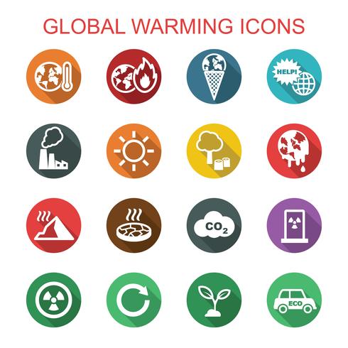 iconos de la larga sombra del calentamiento global vector