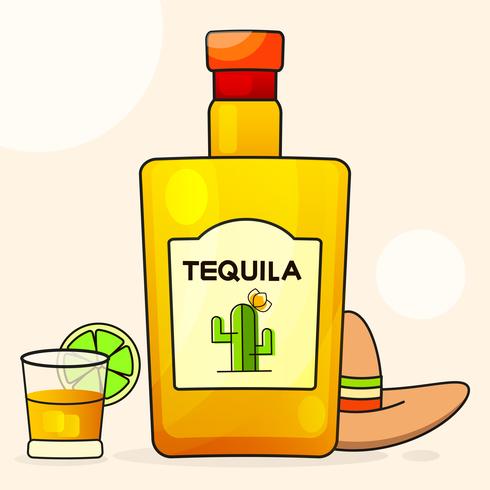Mexican Background With A Fancy Bottle Of Tequila. Fancy Tequila Name Added. Template For Greeting Card, Invitation Or Poster. Vector