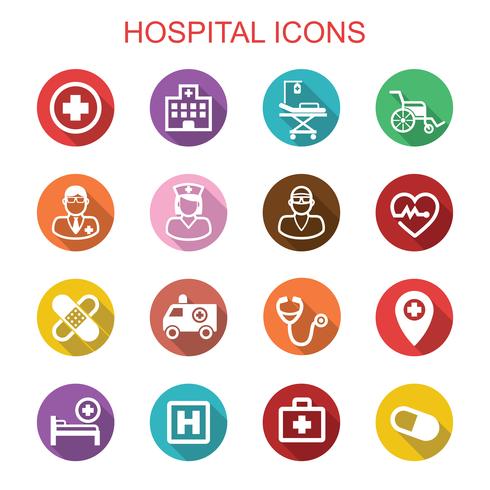 hospital long shadow icons vector