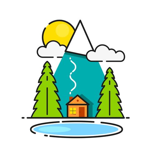 Log Cabin In The Woods Vector Icon listo para su diseño, tarjeta de felicitación